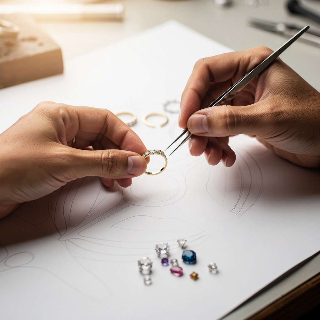 Joyeria Garcia's custom jewelry design process in San Diego, showcasing collaboration and fine craftsmanship for unique pieces